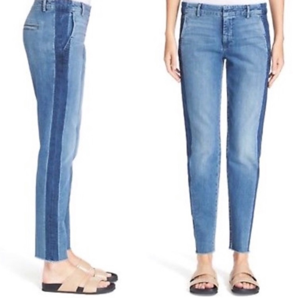 Vince | Sunset Blvd Tuxedo Stripe Mid Rise Chic Designer Jeans